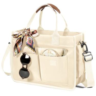 Imagem de coowoz Sacola de lona para mulheres bolsas de trabalho com zíper bolsas transversais de enfermeira bolsas de ombro professor universitário laptop bolsa mensageiro masculina com compartimentos bege