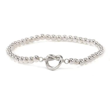 Imagem de Pulseira elástica delicada para casais com nó de amor para mulheres e homens, banhado a prata/dourado, contas minimalistas, berloques de corrente empilháveis, pulseiras de corrente de amizade