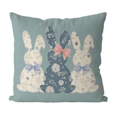 Imagem de GAGEC Capas de almofada de Páscoa 45,7 x 45,7 cm Coelho da Páscoa Fronha para casa sofá quarto decoração azul e branco capa de almofada primavera sazonal decoração de casa de fazenda