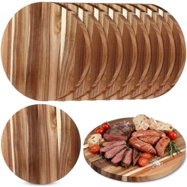 Imagem de Patelai Pacote com 10 tábuas de corte redondas de madeira de acácia de 35,5 cm a granel 0,6 polegadas de espessura, bandeja de charcutaria, superfície lisa, multiuso, para pizza, frutas, legumes, pão