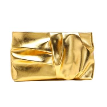 Imagem de Bolsa clutch dourada franzida para mulheres, de couro PU, bolsa de noite, exclusiva para festa de casamento, formatura, Dourado01