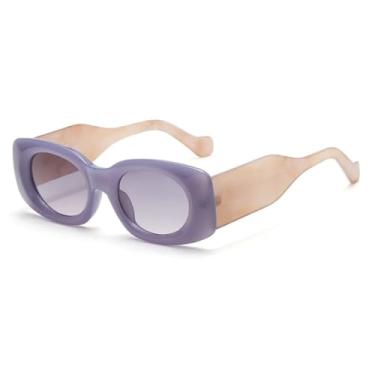 Imagem de HCHES Óculos de Sol Femininos Ovais de Luxo com Lentes Degradê Retrô e Proteção UV400, Hastes Largas e Design Masculino (Roxo)