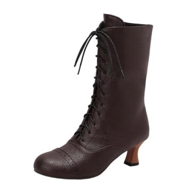 Imagem de Botas femininas modernas, casuais, versáteis, descoladas e estilosas de inverno, bico redondo, com zíper, bico redondo, salto alto, tornozelo, Marrom, 36