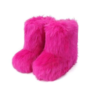 Imagem de Wnshonzy Botas de pele femininas para neve e plataforma fofa, cano baixo, cano baixo, bico redondo, Y2k, confortável, cano médio, curta, para uso ao ar livre, 2025, rosa, 38