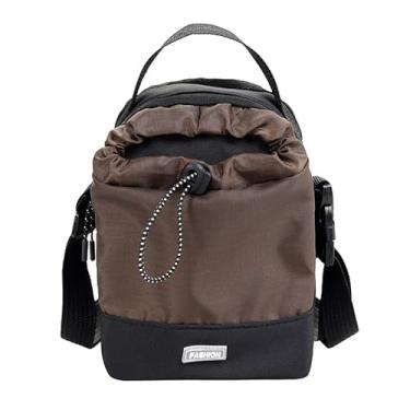 Imagem de Bolsa tiracolo unissex multifuncional de grande capacidade com alça de ombro ajustável com suporte para garrafa de água para caminhadas ao ar livre e viagens, Marrom, Casual