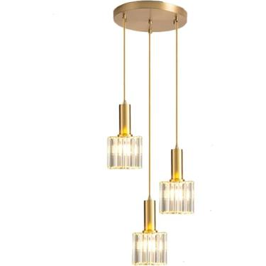 Imagem de Luminária pendente para cozinha, ilha ou sala de jantar, com soquete E27, cristal, estilo mini lustre com acabamento dourado, luminária de teto embutida para quarto, sala de estar e corredor