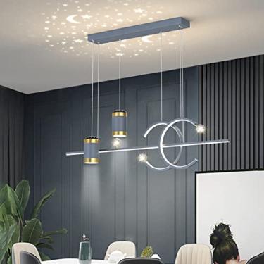 Imagem de Luminária pendente moderna de LED para mesa de jantar, com céu estrelado e altura ajustável, controle remoto, ideal para sala de jantar, sala de estar e escritório (cinza).