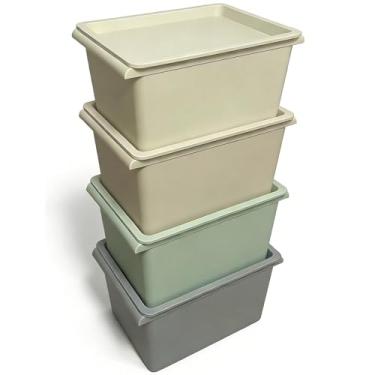 Imagem de Taiuloo Pacote com 4 caixas de armazenamento empilháveis com tampas, brinquedo de plástico de 5 litros, caixa organizadora de arte e artesanato - Recipientes de armazenamento coloridos para sala de