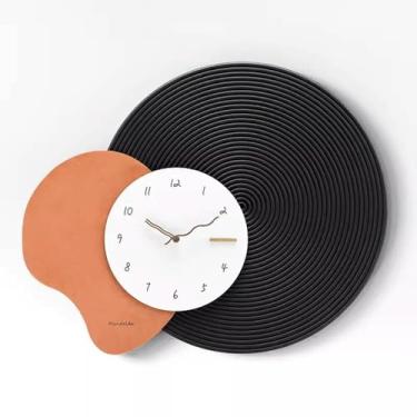 Imagem de KEG801302 Relógio de luxo com luz de relógio, relógio de parede, sala de estar, decoração simples e moderna, relógio de parede (preto)