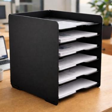Imagem de Organizador de Escritório Mesa MDF para Papéis e Documentos A4 Suporte com 6 Divisórias Prateleira Arquivo – Universo do MDF (Preto)