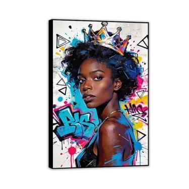 Imagem de Arte de parede feminina grafite pintura rainha africana coroa impressões em tela inspiradoras decoração de parede feminina para quarto sala de estar banheiro decoração de casa 90 x 60 cm (35 x 24 pol