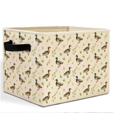 Imagem de HSIASHENG Caixa de armazenamento botânica de pato-real com alças, cesto de roupa suja rústico de pato selvagem, organizador de brinquedos para crianças, quarto de meninos, berçário, sala de jogos