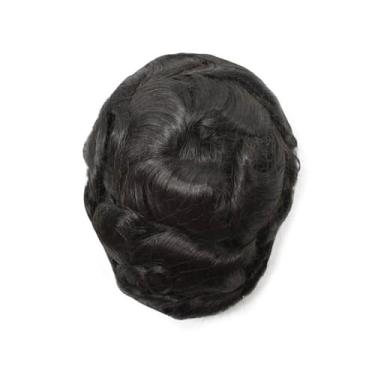 Imagem de Aplique de testa Mono parte superior respirável com pele do plutônio em torno da prótese natural cabelo masculino humano(1B#,7x9)