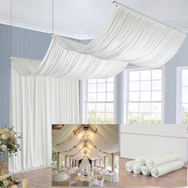 Imagem de Cortinas de teto marfim para festas de casamento, 6 painéis de 1,8 m × 40 m, cortina de teto creme extra alto para tenda de cobertura, sem rugas, elegante cortina de tecido de poliéster para eventos
