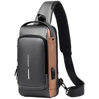 Imagem de Bolsa Mochila Transversal Antifurto Impermeável com Porta USB | Unissex, Compacta e Funcional | Cores Cinza ou Marrom