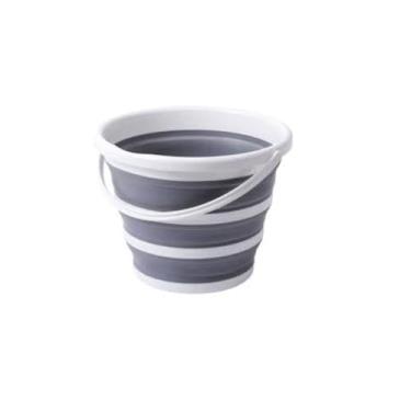 Imagem de Balde De Silicone 10 Litros Flexível Dobrável Retrátil Casa Multiuso Portatil Estrutura Sanfonada Otimiza O Espaço (Cinza)