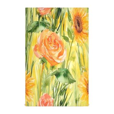 Imagem de xigua Conjunto de 1 panos de prato de cozinha de girassóis e rosas em aquarela, toalhas de cozinha macias e altamente absorventes de secagem rápida para limpeza de pratos e limpeza à mão, 71 x 45 cm