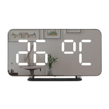 Imagem de Relógios de Alarme Digitais LED Espelho Relógio Eletrônico com Display Temperatura Duplo 12 24H 3 Brilhos Ajustáveis Porta Carregamento USB Mesa e Parede para Quarto Sala Estar Escritório