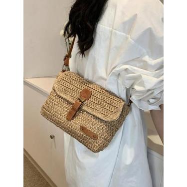 Imagem de Bolsa Transversal De Ombro Feminina De Palha Trançada Da Moda - Bolsa 