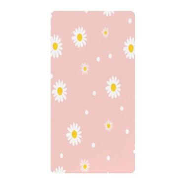 Imagem de Blueangle Lençol de berço padrão para berço infantil - Lençóis de algodão macio e respirável com margarida rosa (330)