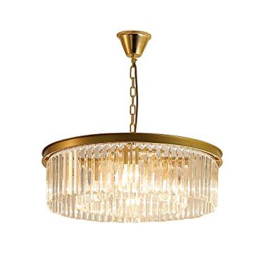 Imagem de Lustre moderno redondo, estilo minimalista americano, com cristais, lustre retrô dourado com cristais, luminária de teto LED para sala de estar, restaurante ou hotel, soquete E14.