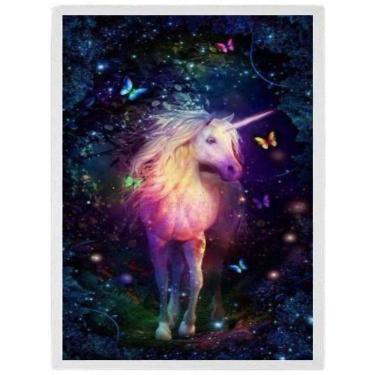 Imagem de Quadro Unicórnio Mágico Borboletas Moldura Branca 24X18Cm
