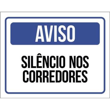 Imagem de Kit 10 Placas Aviso Silêncios Nos Corredores Azul 36X46