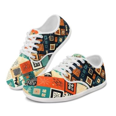 Imagem de Luzeephang Tênis feminino casual Zero Drop respirável moda descalço caminhada calçado cadarço zero drop, Estampa de tribo africana, 10.5 Wide