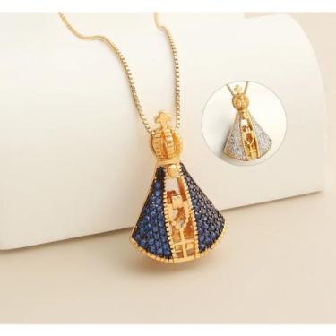 Imagem de Colar Pingente Nossa Senhora Aparecida Duplo Banhado A Ouro Amarelo - 