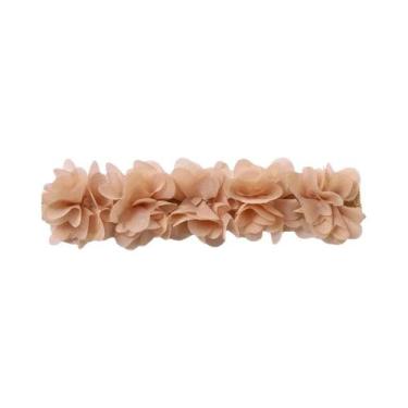 Imagem de Faixa De Cabelo Rosa De Chiffon Com Flor Para Bebês, Acessório Artesan