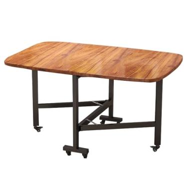 Imagem de Mesa de jantar dobrável, mesa dobrável de folhas com rodas, mesa de cozinha extensível móvel com economia de espaço em 3 formas para apartamentos pequenos (cor: nogueira, tamanho: 120 x 70 x 75 cm)