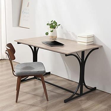 Imagem de Mesa de jantar compacta com console de sofá dobrável de 119 cm com acabamento natural preto