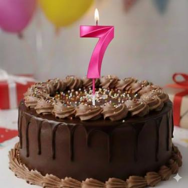 Imagem de Vela De Aniversário Design Número Com 7Cm Silver Festas Rosa (Número 7)