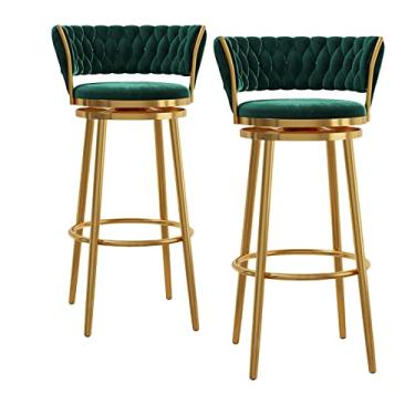 Imagem de Banquetas de bar, conjunto de 2 bancos de bar, bancos de bar, assento acolchoado de veludo com pernas de metal dourado, assento alto de 65 cm, cadeiras de bar com altura de balcão, tabu