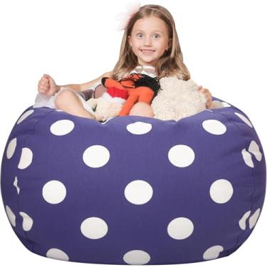 Imagem de WEKAPO Bolsa de pelúcia para crianças | Pufe de pelúcia com zíper para organizar brinquedos de pelúcia grande tela de algodão premium (bolinhas marinhas, 2GG)