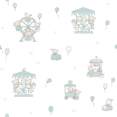 Imagem de Papel de Parede Lullaby Carrossel Verde Malva 2204 - Rolo: 10m x 0,53m