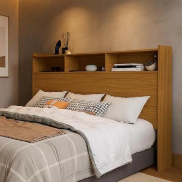 Imagem de Cabeceira Box Melissa 140cm com nichos e prateleira Casal Para Quarto 