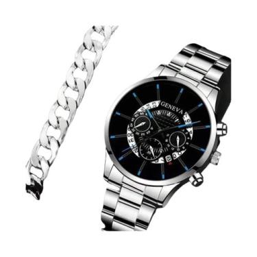 Imagem de Relógio De Quartzo Masculino Para Negócios 2PCS Com Pulseira De Aço E 