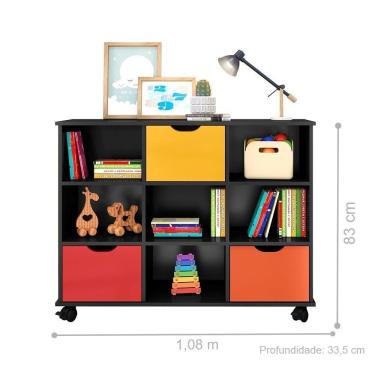 Imagem de Conjunto Nicho Organizador Zuri 9 Espaços Com Rodízios Preto + Kit 3 Gavetas Coloridas