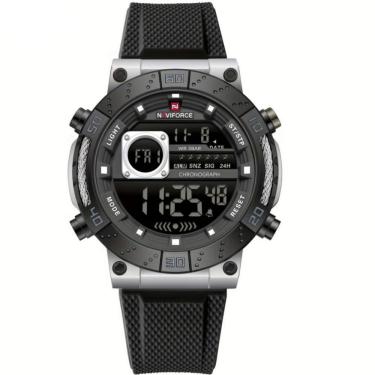 Imagem de Relógio Esportivo Digital Masculino Pulseira De Silicone Texturizada Impermeavel Prata Preto