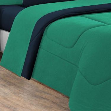 Imagem de Kit Edredom Jogo De Lençol Malha 100% Algodão Gran Moratta 7 Peças Queen Verde Jade-azul Marinho