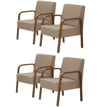 Imagem de Kit 4 Poltronas 1 Lugar Jade Braço Madeira Dsalla Cappuccino
