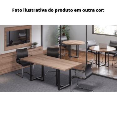 Imagem de Mesa De Reunião Redonda 110 X 75 Cm Pé Tubular Pe40 Em Mdp Noce Naturalle Base Preta