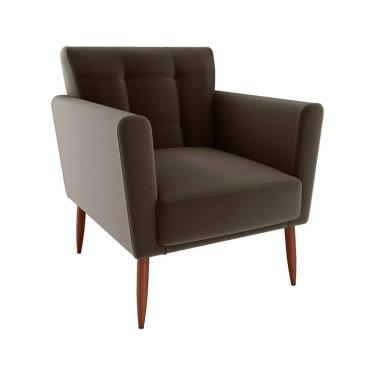 Imagem de Poltrona Decorativa Confortável Pés Em Madeira Maciça Cancun Veludo Marrom Matrix Veludo Marrom