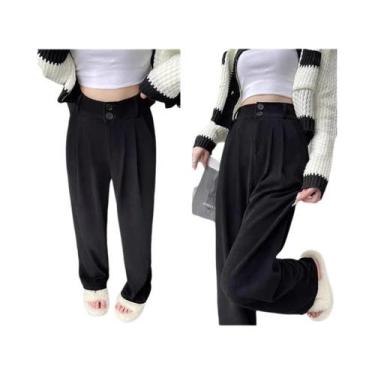 Imagem de Calça Feminina Cintura Alta com Perna Larga - Estilo Gótico Coreano, B