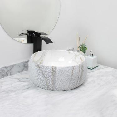 Imagem de Kit Cuba Pia Louça Cerâmica Banheiro C/torn E Vál Preta 67