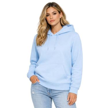 Imagem de Moletom Feminino Blusa de Frio Liso Com Capuz E Bolso Canguru Relaxado-Feminino