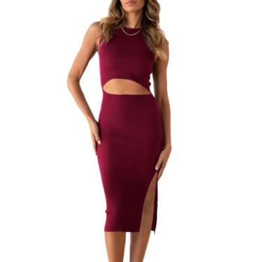 Imagem de Vestido Midi Justo Sem Mangas com Recorte Vinho PRETTYGARDEN Tamanho S