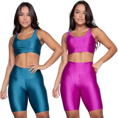 Imagem de KIT 2 Tops e Bermuda New Zig 3D Vekyo Conjunto Academia Fitness-Feminino