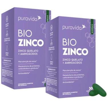Imagem de Kit 2x Bio Zinco - Zinco Quelato + Aminoácidos - 30 Capsulas - Pura Vida-Unissex